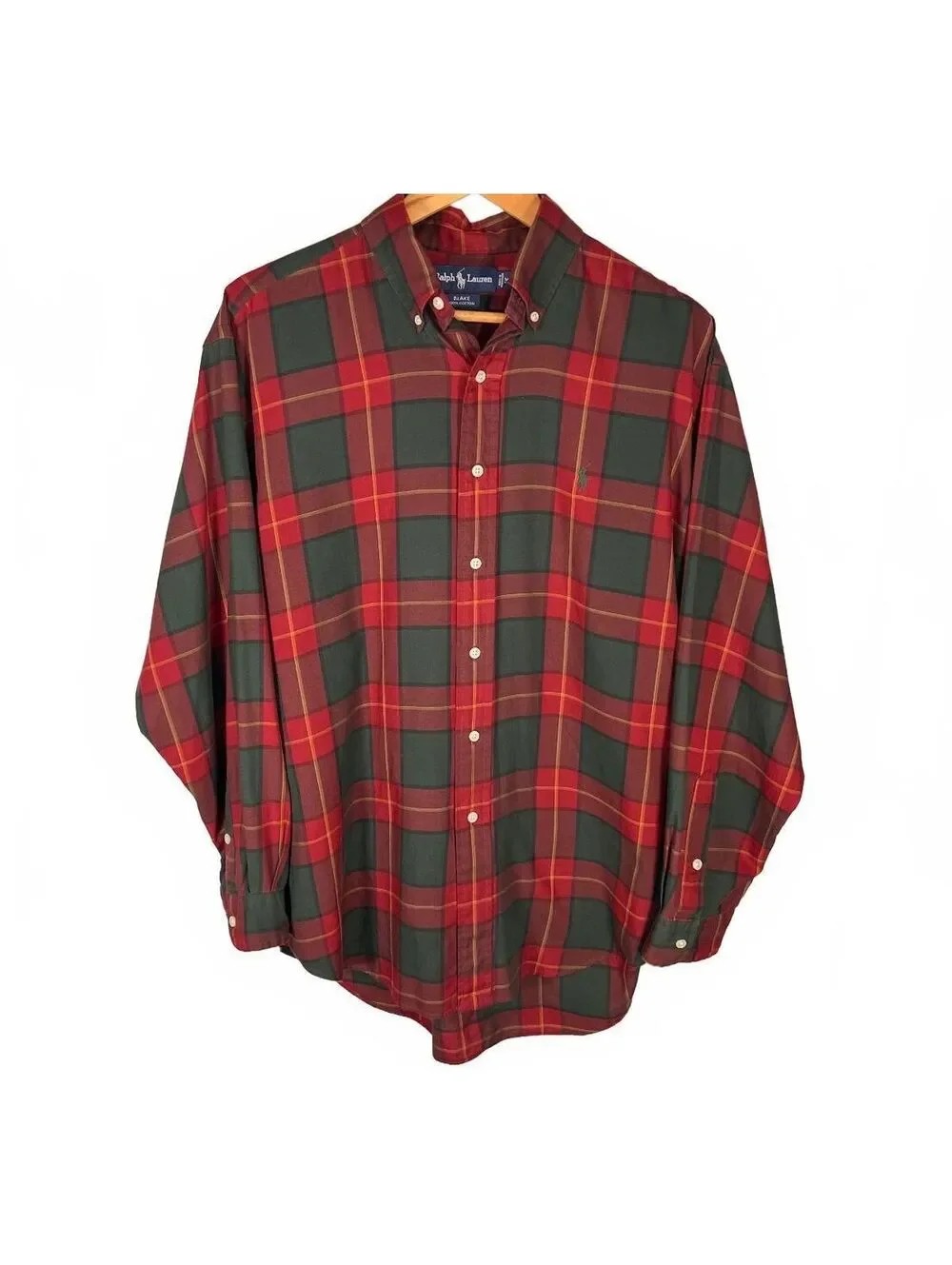 Vintage 90s Polo Ralph Lauren Blake Red Green Plaid Button Down Shirt M Prep
